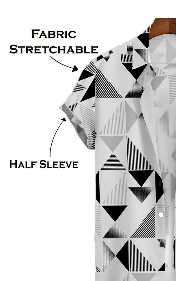 Black_Geometric_Pattern_Button-Down_Shirt,_White_And_Navy_Blue_Triangles,_Striped_Design