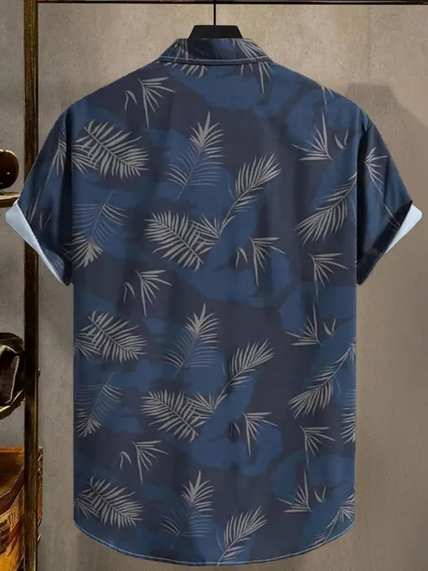 Blue_Hawaiian_Shirt,_Navy_Blue_With_Palm_Leaf_Print,_Short_Sleeve_Button_Down