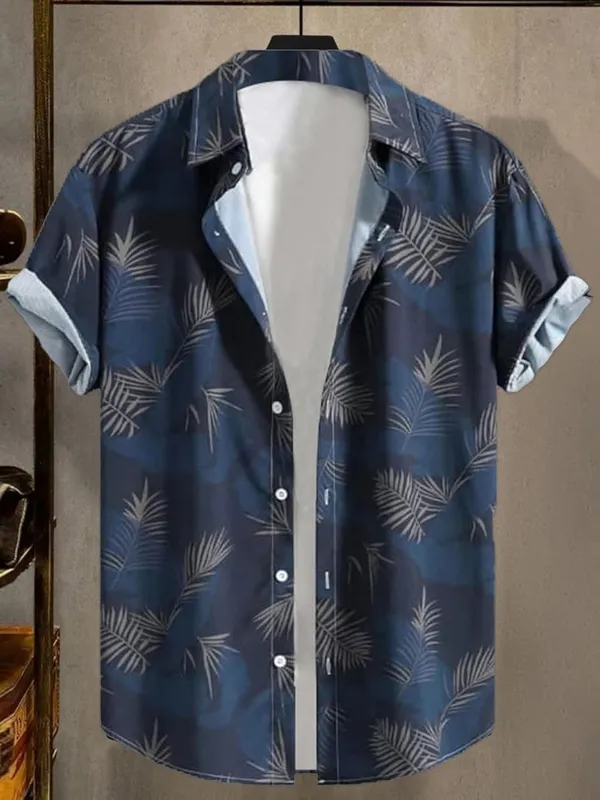 Blue_Hawaiian_Shirt,_Navy_Blue_With_Palm_Leaf_Print,_Short_Sleeve_Button_Down