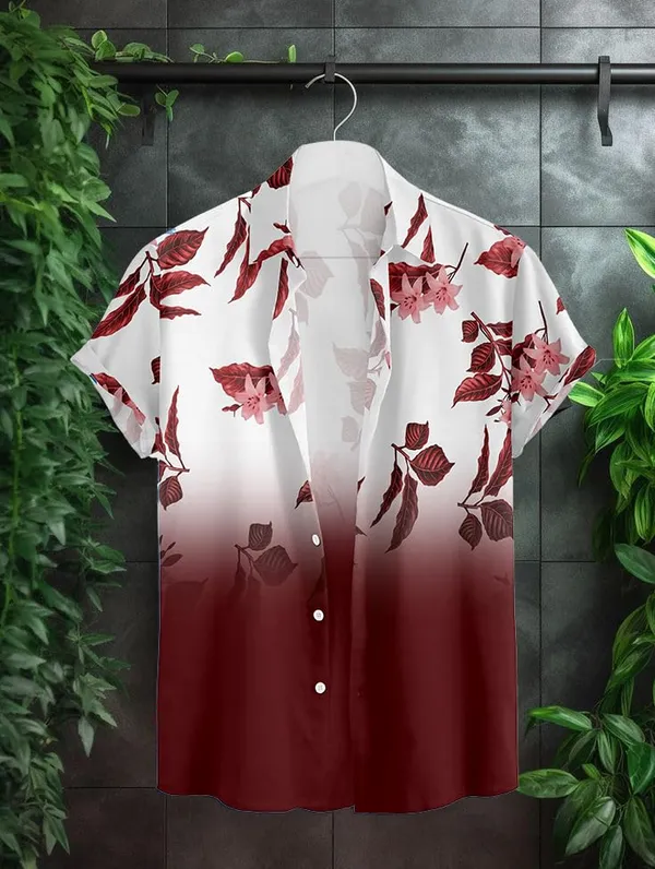 Maroon_Wofloral_Print_Button-Down_Shirt,_White_To_Black_Ombre,_Short_Sleeve