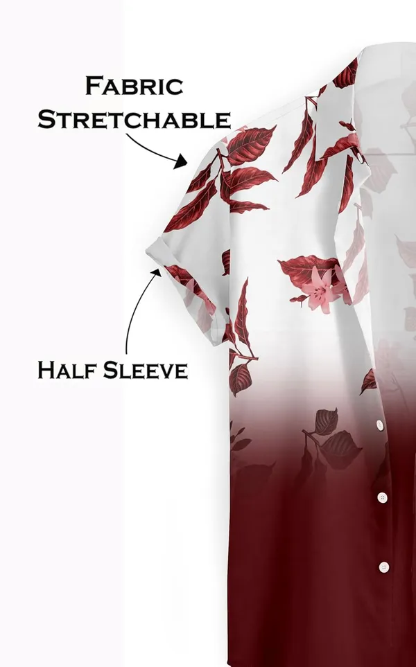 Maroon_Floral_Print_Button-Down_Shirt,_White_To_Black_Ombre,_Short_Sleeves,_Leaf_Pattern