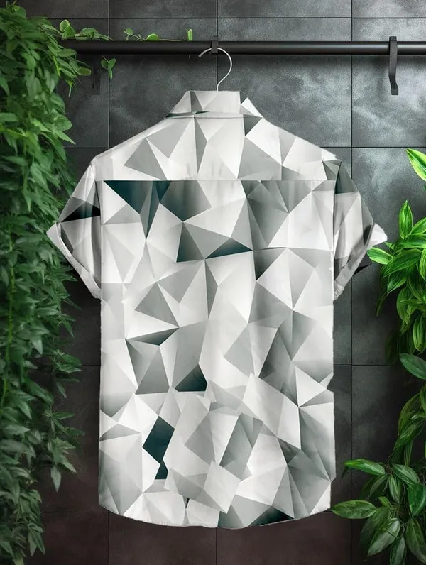 Restyle_Men's_Short_Sleeve_Button-Down_Shirt,_Geometric_3D_Pattern,_White_and_Grey
