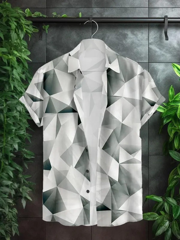 Restyle_Men's_Short_Sleeve_Button-Down_Shirt,_Geometric_3D_Pattern,_White_and_Grey