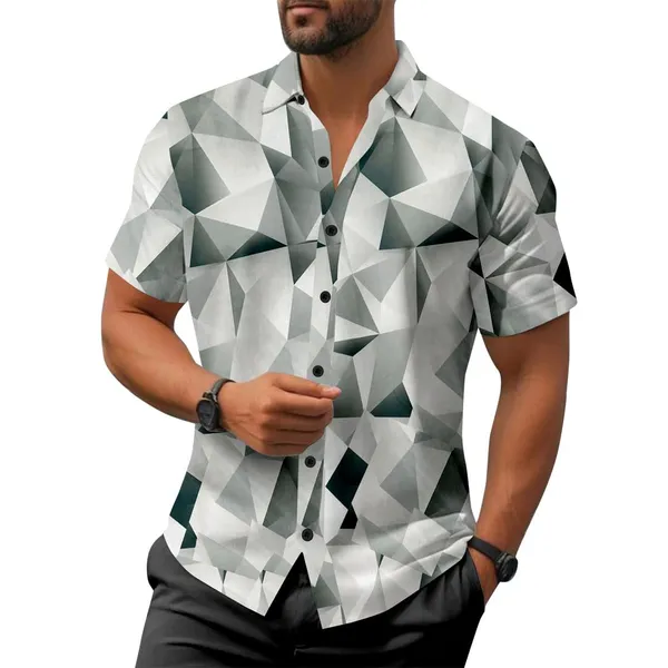 Black_Geometric_Pattern_Button-Down_Shirt,_White_And_Grey,_3D_Origami_Design
