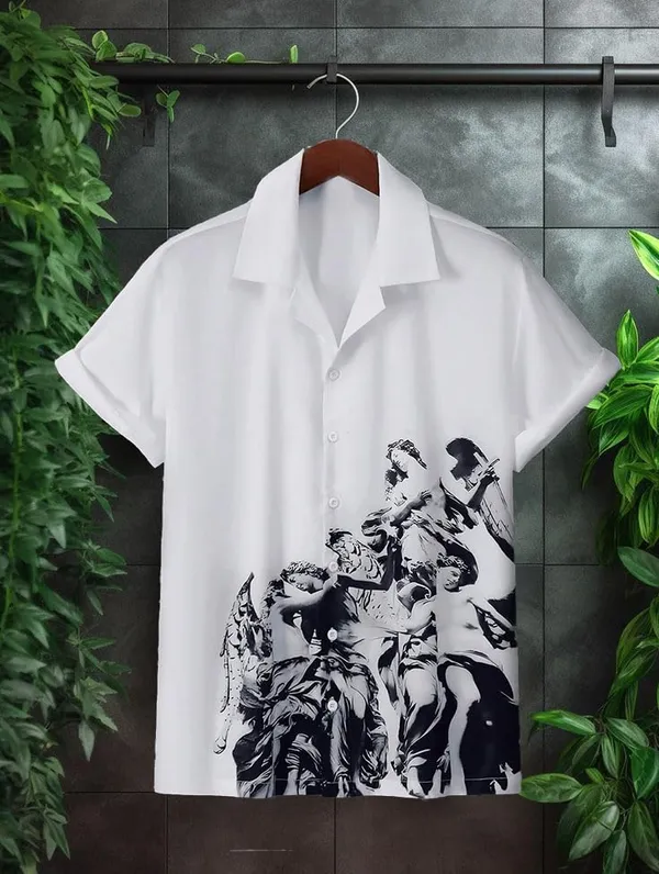 Blue_Artistic_Button-Down_Shirt,_Short_Sleeve,_White_With_Black_Abstract_Design_Pattern