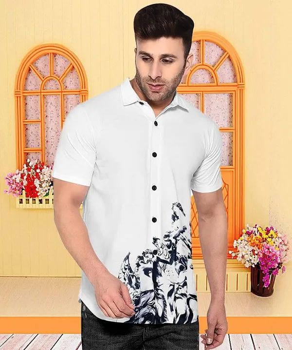 Blue_Artistic_Button-Down_Shirt,_Short_Sleeve,_White_With_Black_Abstract_Design_Pattern