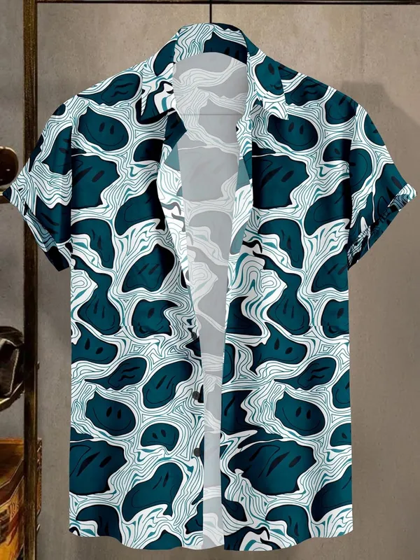 Blue_Abstract_Topographic_Pattern_Button-Down_Shirt,_Geometric_Design