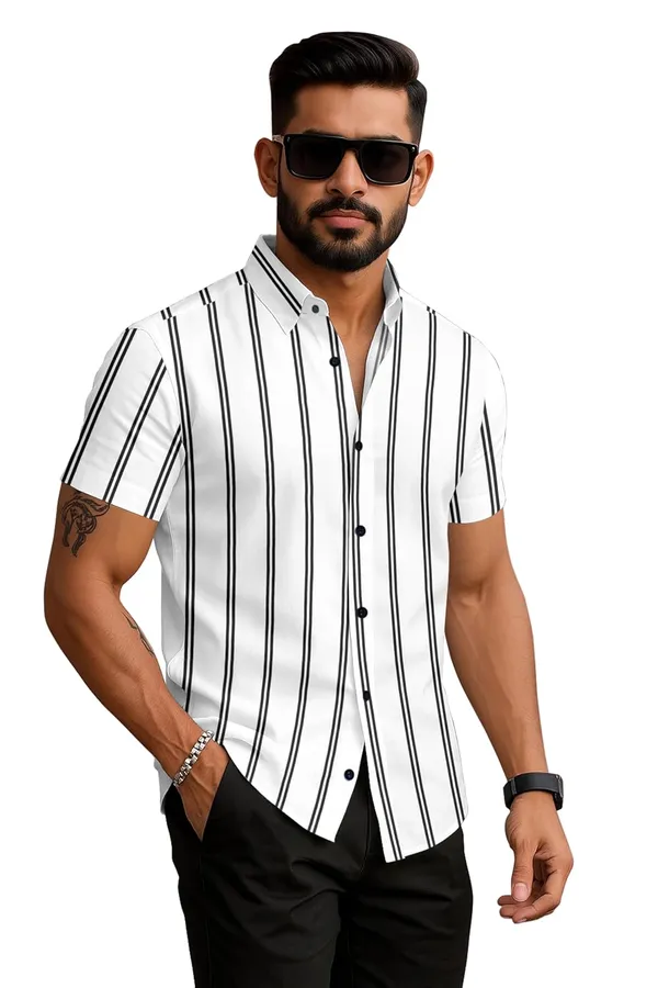 White_Striped_Short_Sleeve_Button_Down_Shirt,_Vertical_Pattern