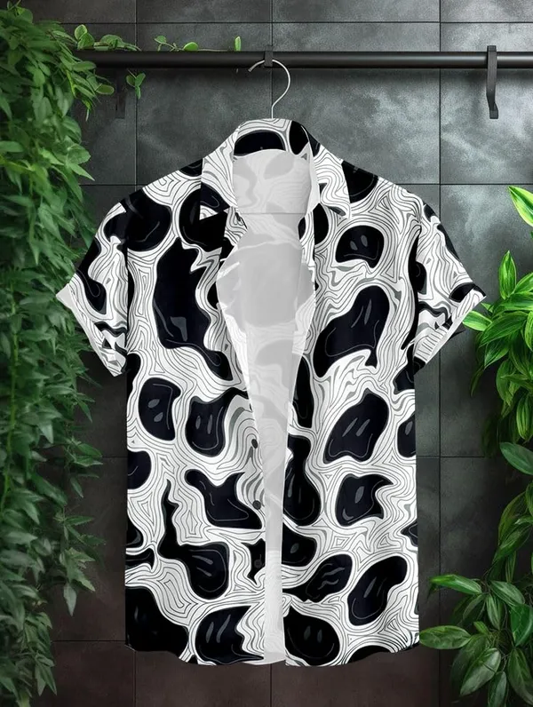 Black_Abstract_Pattern_Short_Sleeve_Button-Down_Shirt_Topographic_Design