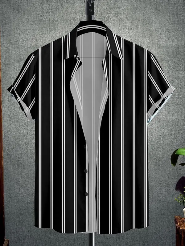 Black_Striped_Short_Sleeve_Button_Down_Shirt,_Vertical_Pattern