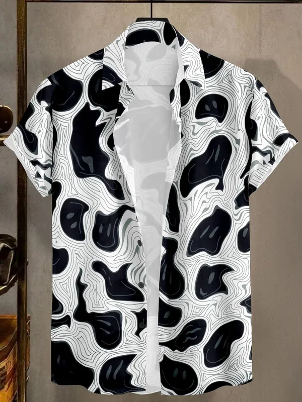Black_Abstract_Topographic_Pattern_Button-Down_Shirt,_Geometric_Design