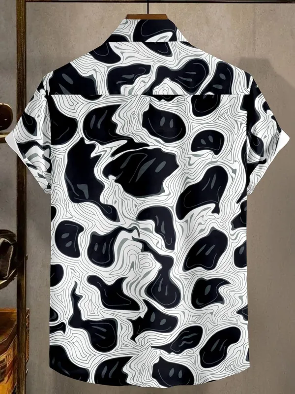 Black_Abstract_Topographic_Pattern_Button-Down_Shirt,_Geometric_Design