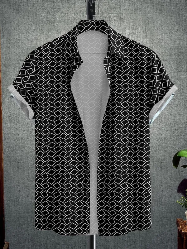 Black_Geometric_Pattern_Short_Sleeve_Button-Down_Shirt,_Casual_Summer_Wear