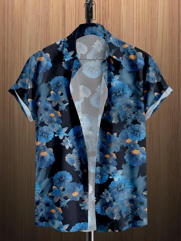 Blue_Floral_Hawaiian_Shirt,_Short_Sleeve_Button_Down,_Blue_And_Black_Tropical_Print