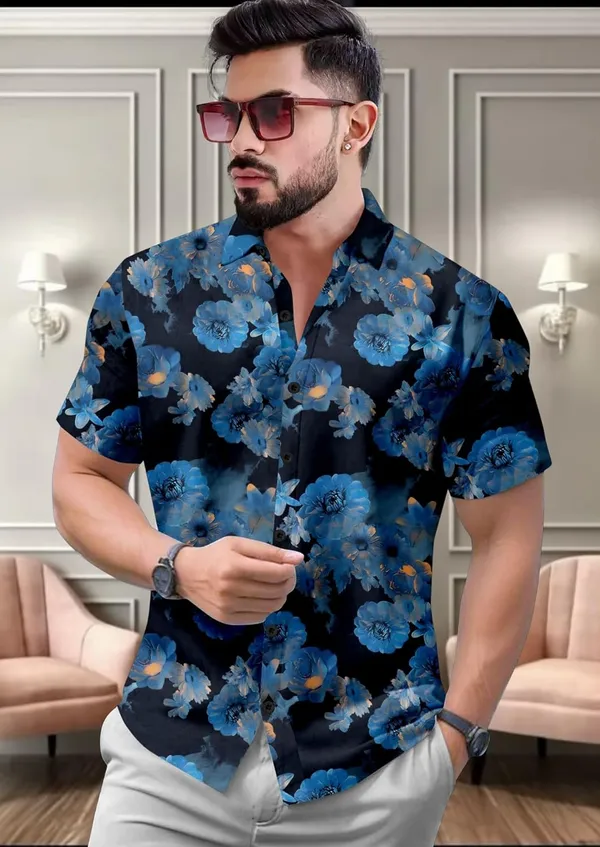 Blue_Floral_Hawaiian_Shirt,_Short_Sleeve_Button_Down,_Blue_And_Black_Tropical_Print