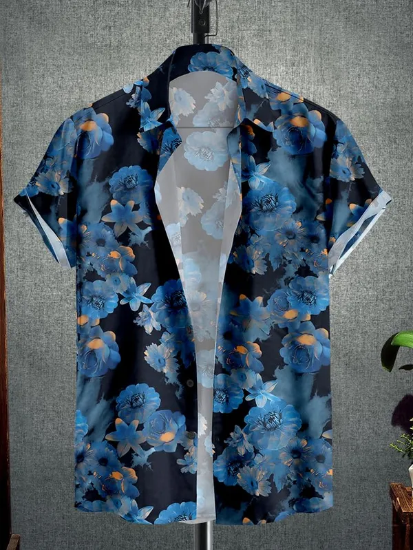 Blue_Floral_Print_Button-Down_Shirt,_Navy_Blue_With_Light_Blue_Flowers,_Short_Sleeve
