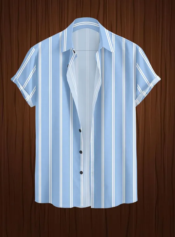 Blue_Vertical_Striped_Short_Sleeve_Button_Down_Shirt,_Casual_Style