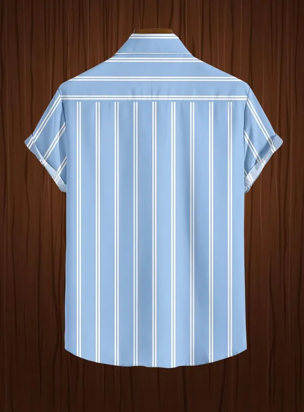 Blue_Vertical_Striped_Short_Sleeve_Button_Down_Shirt,_Casual_Style