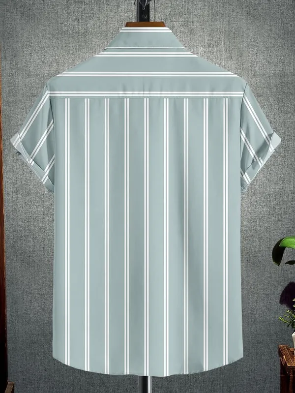 Green_Vertical_Striped_Short_Sleeve_Shirt,_Casual_Button-Down