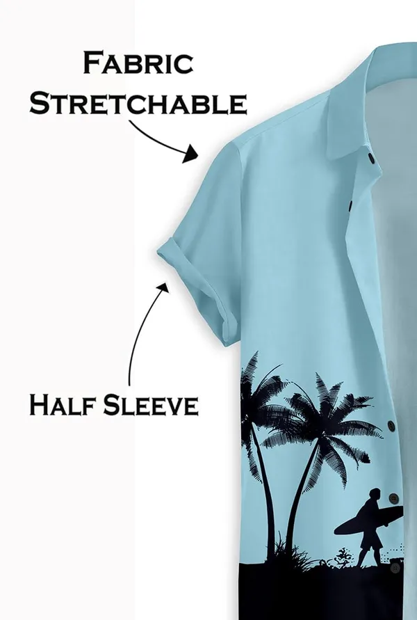 Blue_Tropical_Paradise_Hawaiian_Button_Down_Shirt,_Short_Sleeve,_Light_Blue_With_Palm_Tree_Print,_Beach_Night_Design