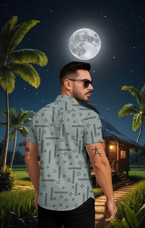 Green_Tropical_Print_Short_Sleeve_Button_Down_Shirt,_Light_Blue_Floral_Pattern,_Casual_Beach_Wear