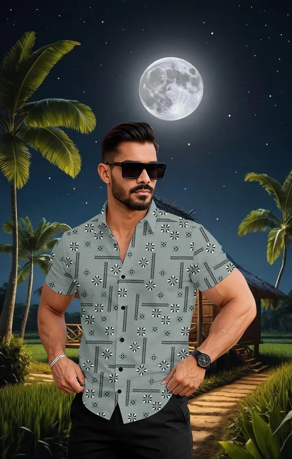 Green_Tropical_Print_Short_Sleeve_Button_Down_Shirt,_Light_Blue_Floral_Pattern,_Casual_Beach_Wear
