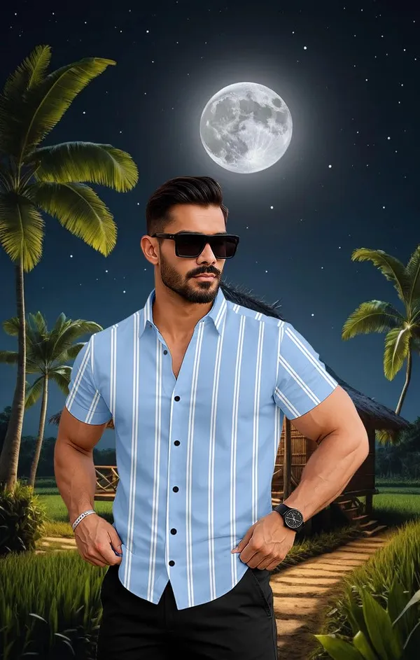 Blue_Striped_Short_Sleeve_Button_Down_Shirt,_Casual_Beach_Style