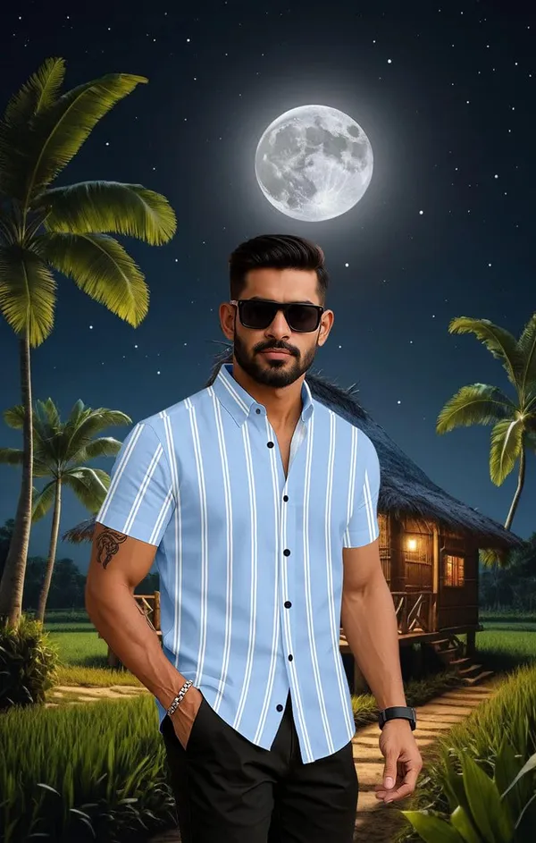 Blue_Striped_Short_Sleeve_Button_Down_Shirt,_Casual_Beach_Style