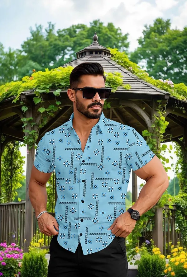 Blue_Floral_Print_Short_Sleeve_Button_Down_Shirt,_Sage_Green,_Casual_Summer_Wear