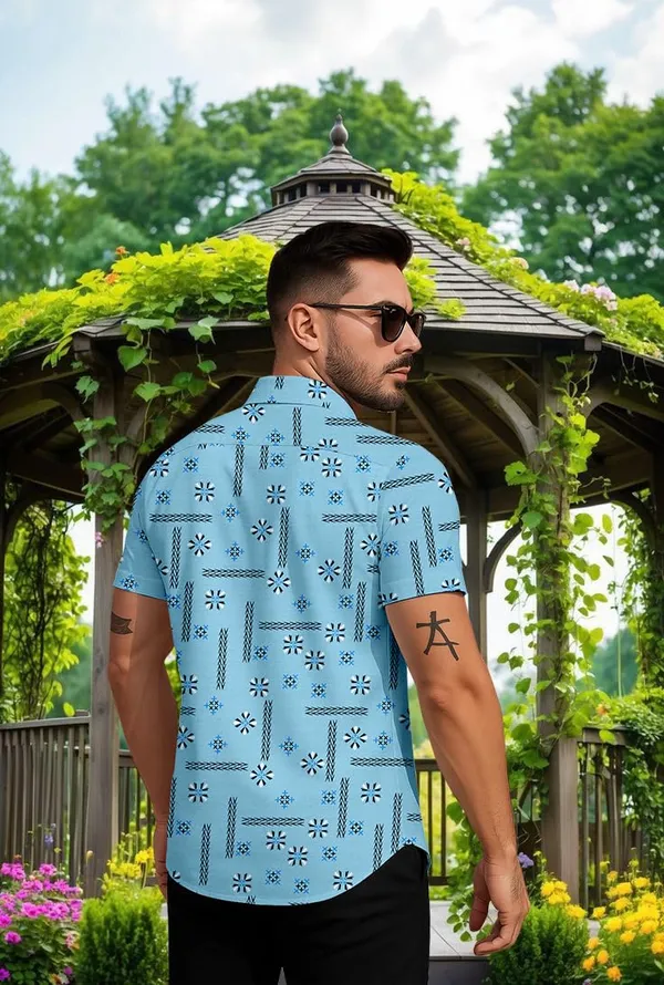 Blue_Floral_Print_Short_Sleeve_Button_Down_Shirt,_Sage_Green,_Casual_Summer_Wear