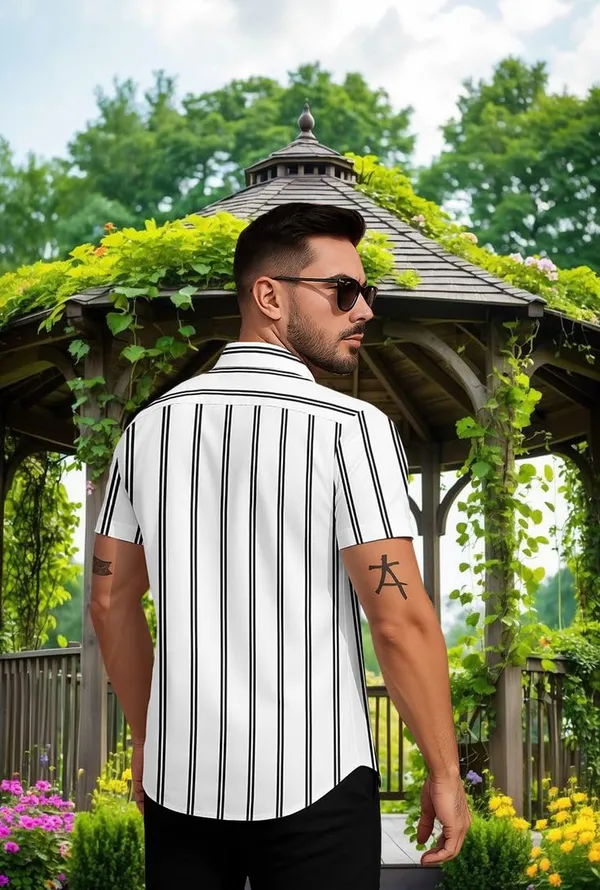 White_Striped_Short_Sleeve_Casual_Shirt_Vertical_Pattern,_Summer_Cotton