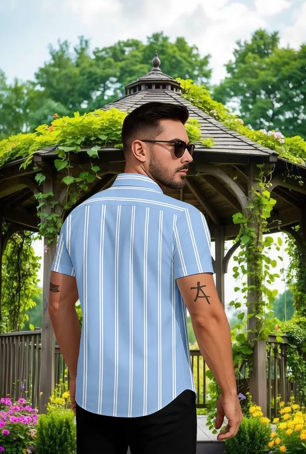 Blue_Striped_Short_Sleeve_Casual_Shirt_Vertical_Pattern,_Summer_Cotton