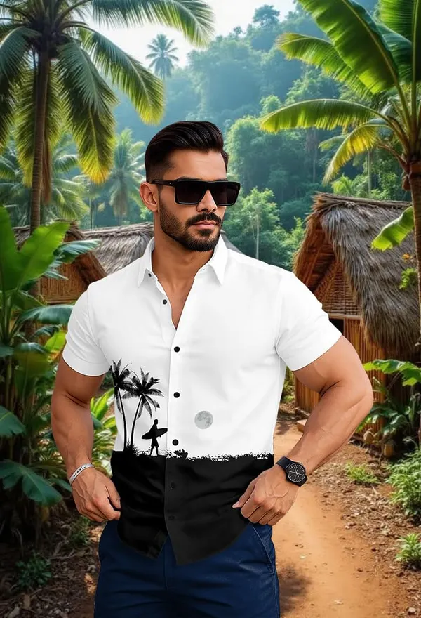 White_Tropical_Print_Button-Down_Shirt,_Short_Sleeve_Palm_Tree_Design,_Casual_Beach_Wear