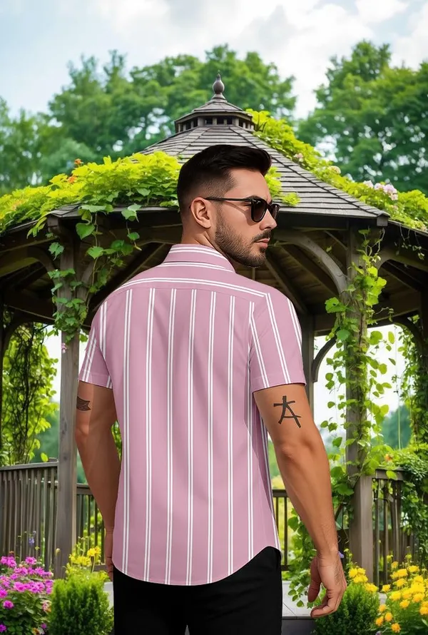 Pink_Striped_Short_Sleeve_Casual_Shirt_Vertical_Pattern,_Summer_Cotton