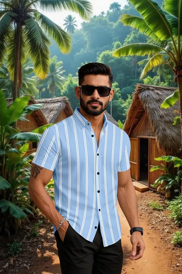 Blue_Casual_Striped_Short_Sleeve_Button_Down_Shirt,_Summer_Beach_Wear