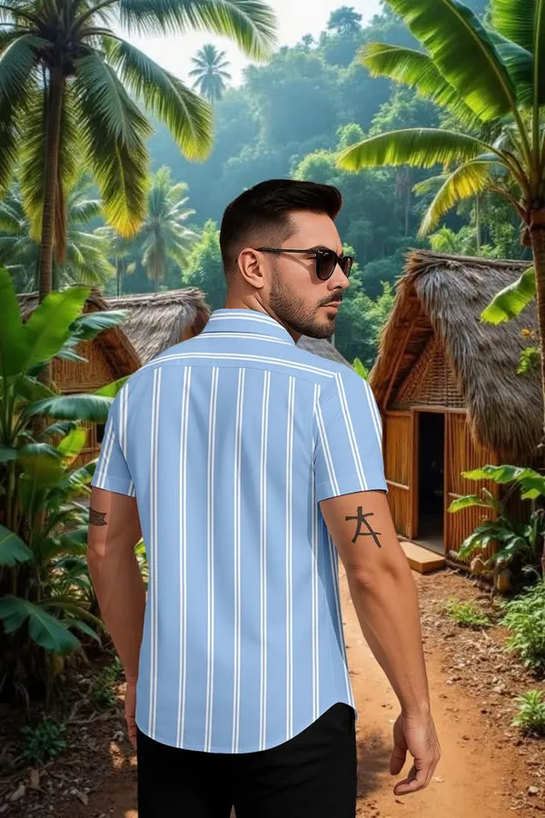 Blue_Casual_Striped_Short_Sleeve_Button_Down_Shirt,_Summer_Beach_Wear