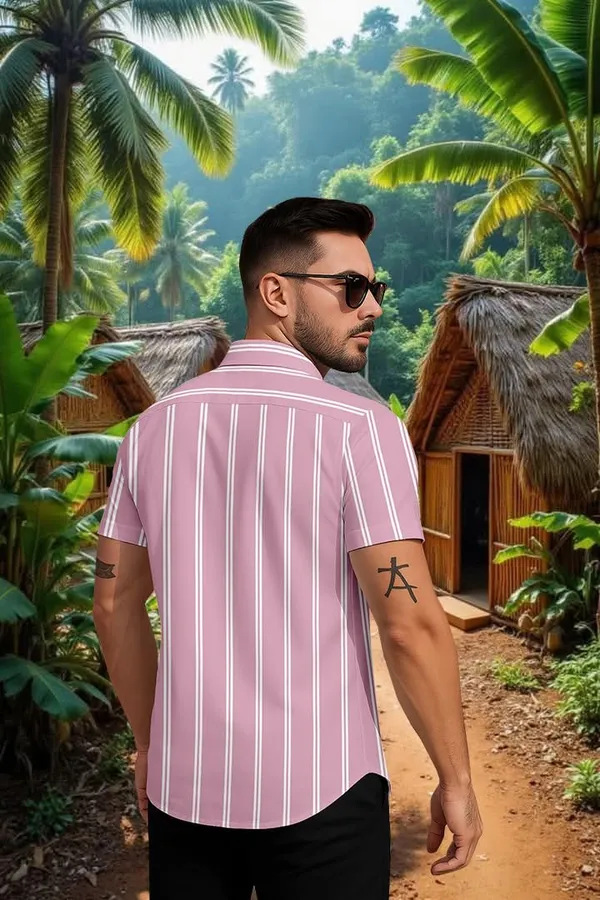 Pink_Casual_Striped_Short_Sleeve_Button_Down_Shirt,_Summer_Beach_Wear