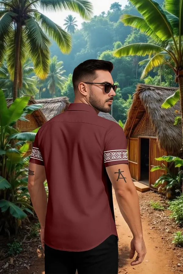 Maroon_Short_Sleeve_Button_Down_Shirtwith_White_Geometric_Pattern,_Casual_Beach_Style