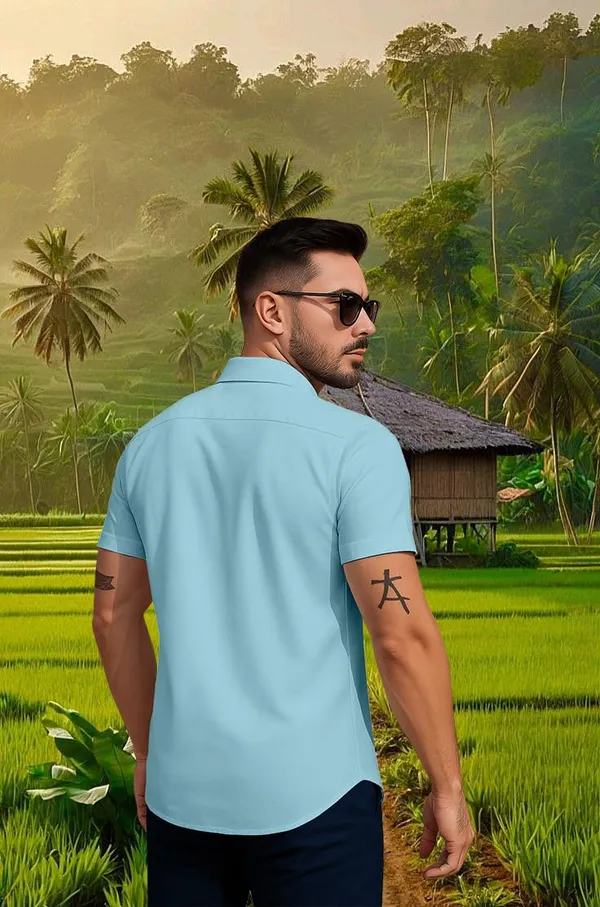 Blue_Casual_Beach_Print_Short_Sleeve_Button_Down_Shirt,_White_And_Black_Palm_Tree_Design,_Tropical_Surfer_Pattern