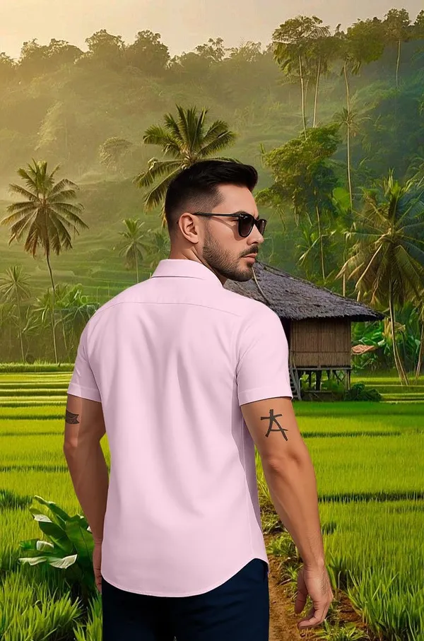Pink_Casual_Beach_Print_Short_Sleeve_Button_Down_Shirt,_White_And_Black_Palm_Tree_Design,_Tropical_Surfer_Pattern