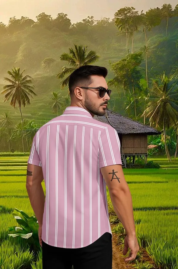 Pink_Casual_Short_Sleeve_Striped_Shirt,_Button_Down_Collar