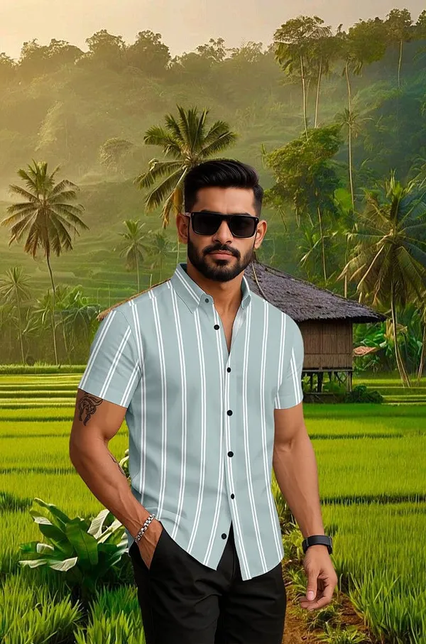 Restyle_Men's_Casual_Short_Sleeve_Striped_Shirt,_Black_and_White,_Button_Down_Collar