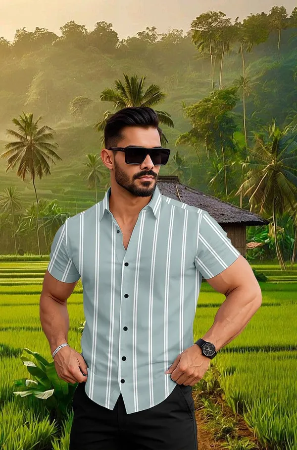 Restyle_Men's_Casual_Short_Sleeve_Striped_Shirt,_Black_and_White,_Button_Down_Collar