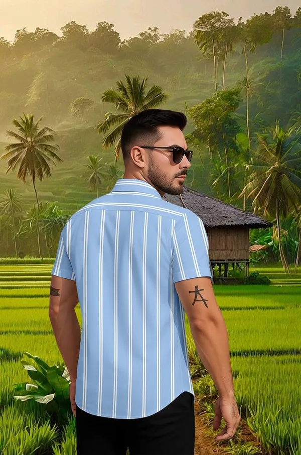 Blue_Casual_Short_Sleeve_Striped_Shirt,_Button_Down_Collar