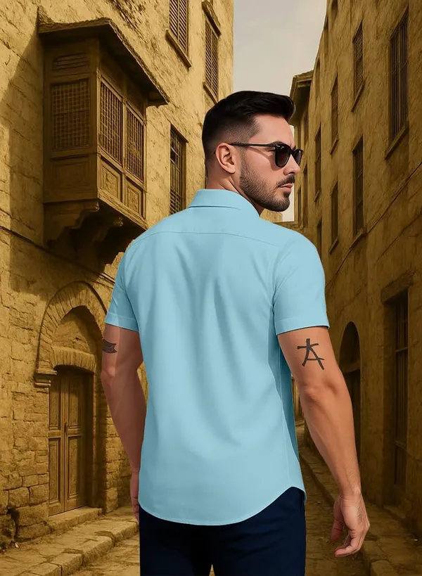 Blue_Casual_Summer_Shirt,_White_With_Palm_Tree_Surfer_Print,_Short_Sleeve_Button_Down,_Beach_Style
