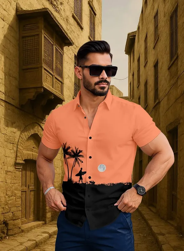 Orenge_Casual_Summer_Shirt,_White_With_Palm_Tree_Surfer_Print,_Short_Sleeve_Button_Down,_Beach_Style