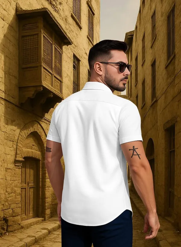 White_Casual_Summer_Shirt,_White_With_Palm_Tree_Surfer_Print,_Short_Sleeve_Button_Down,_Beach_Style