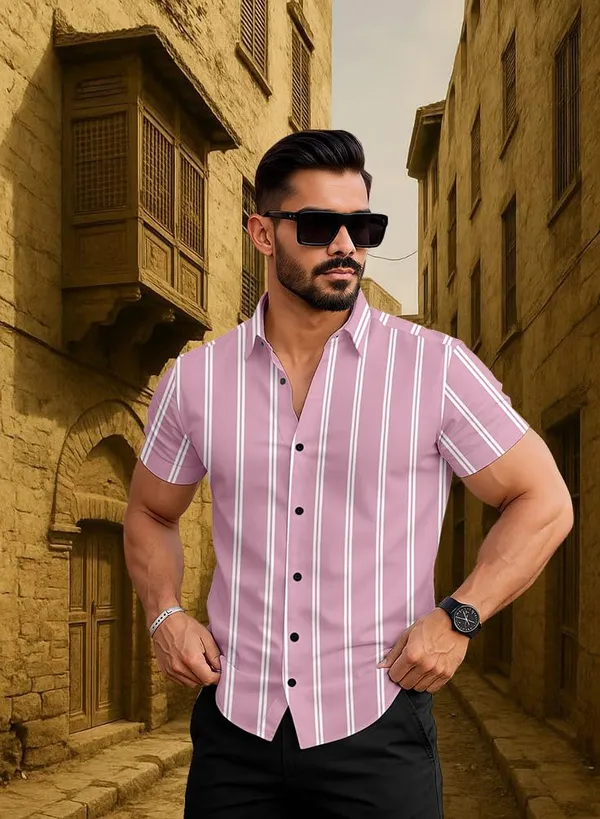 Pink_Striped_Short_Sleeve_Casual_Shirt,_Cotton_Blend