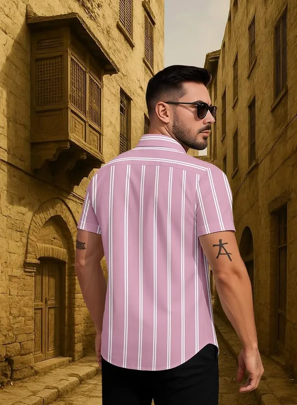 Pink_Striped_Short_Sleeve_Casual_Shirt,_Cotton_Blend