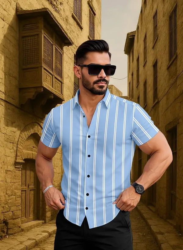 Blue_Striped_Short_Sleeve_Casual_Shirt,_Cotton_Blend